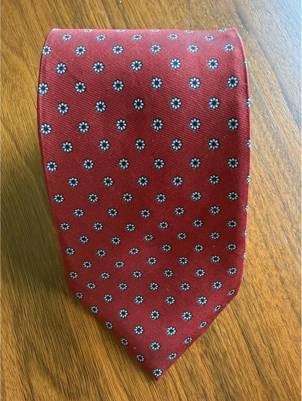 H. Stockton Atlanta Red Floral Pattern Silk Tie